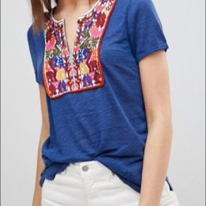 Brave Soul London Blue Top with Embroidered Neck
